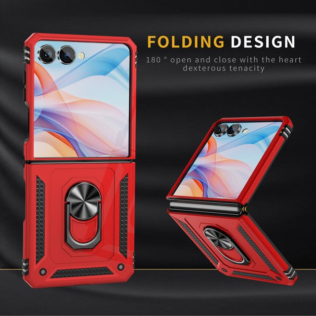Stoßfeste Militär-Handyhülle für Samsung Galaxy Z Flip 7, Z Flip FE 6, 5, 4, 3 mit Rüstungsring und Ständer - Bild 1