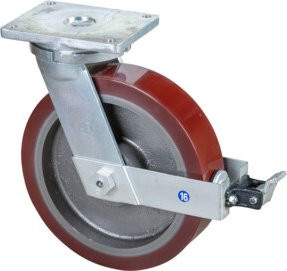 BS Schwerlastlenkrolle mit Feststeller, Durchmesser 400 mm, Tragkraft 3500 kg, Guss-PU Platte in Rot, B/T/H: 25,5 x 20 x 40 cm - Bild 1