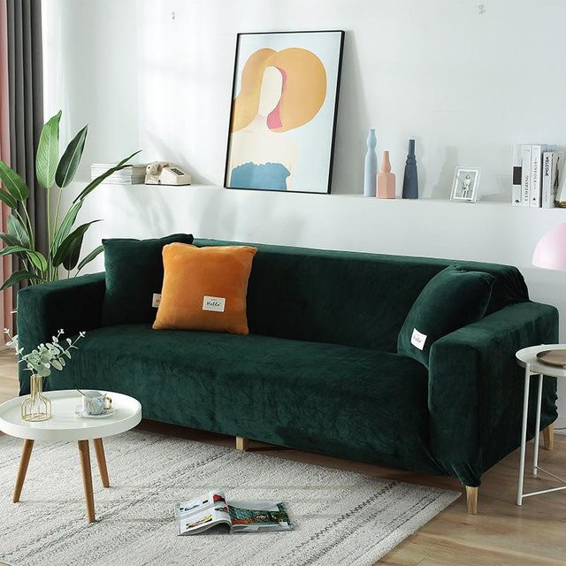 Elastischer Sofabezug aus Samt und Plüsch für 2-Sitzer, Green, Stretch-Couchbezug für dein Wohnzimmer - Bild 1