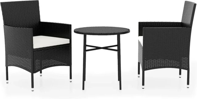 vidaXL 3-tlg Garten-Essgruppe aus Poly Rattan in Schwarz mit rundem Tisch und Stühlen - Bild 1