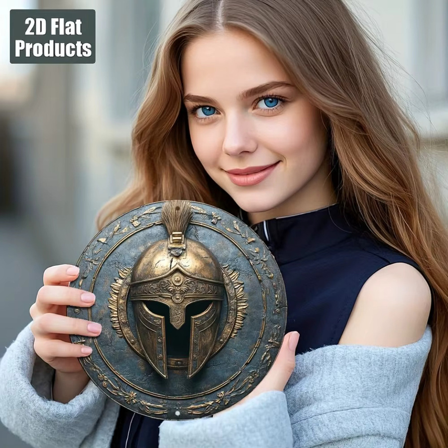 HELLOYOUNG Spartan-Krieger-Helm Wanddekoration aus Metall in Gold mit antikem Schild-Design, Durchmesser: 20 cm - Bild 2