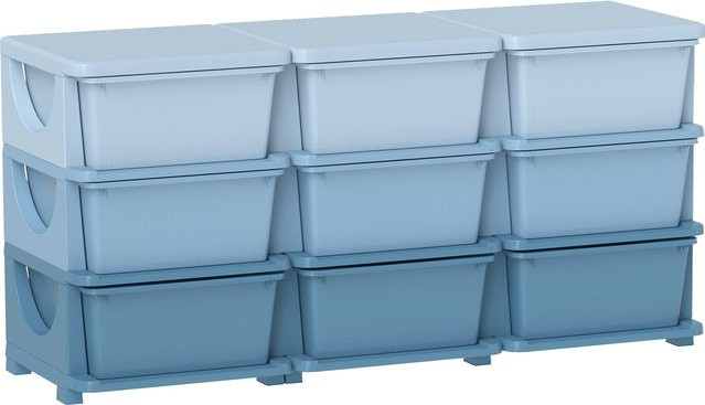 HOMCOM Schubladenschrank für Kinder als Spielzeug-Organizer mit 9 Aufbewahrungsboxen, Blau, H: 113 cm, B: 37 cm, T: 56,5 cm - Bild 1