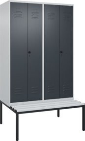 C+P Spind Classic PLUS Garderobenschrank mit Sitzbank, 4 Abteile, Schwarz-Weiß, B/T/H: 212 x 120 x 81,5 cm - Bild 1