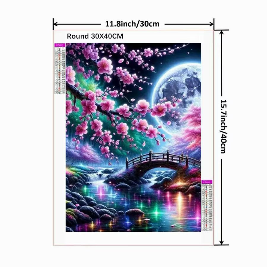 Potdemiel 5D Diamantgemälde DIY Landschaft mit Brücke, Fluss und Mond für Erwachsene und Anfänger - Bild 2