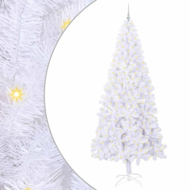 vidaXL Künstlicher Weihnachtsbaum mit LED in Weiß, Höhe: 240 cm, aus PVC und Metall - Bild 1
