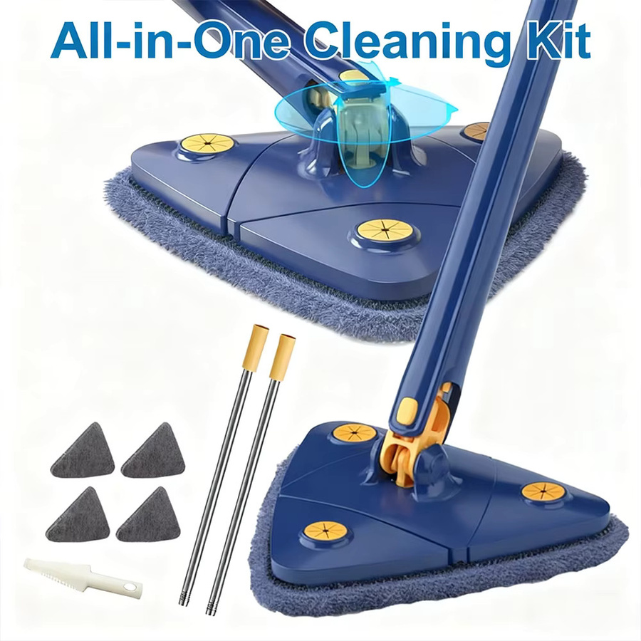 Untior Dreieckiger Mikrofaser-Mop in Blau mit 360 Grad drehbarem Kopf und langem Stiel für Boden, Decken und Ecken - Bild 7