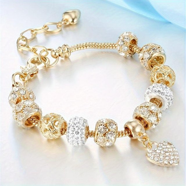 Charm-Armband Great3C, 14 Karat vergoldet, Herz-Glitzer, Unisex - Bild 1