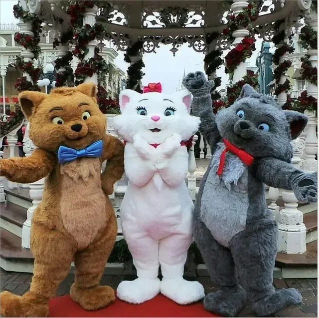 Katze Cartoon Maskottchen Kostüme, Plüsch, Braun Grau Weiß - Bild 1