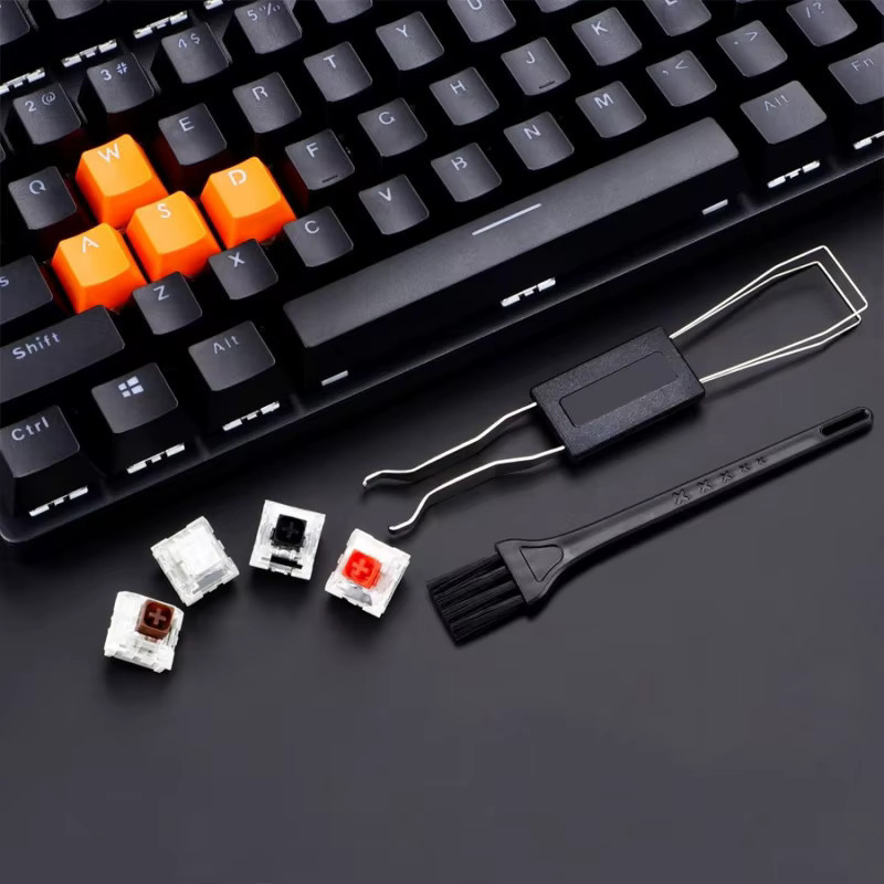 Tastenkappen-Abzieher und Schalter-Abzieher aus Edelstahl mit 2-teiliger Tastatur-Reinigungsbürste in Schwarz für mechanische Tastaturen - Bild 3