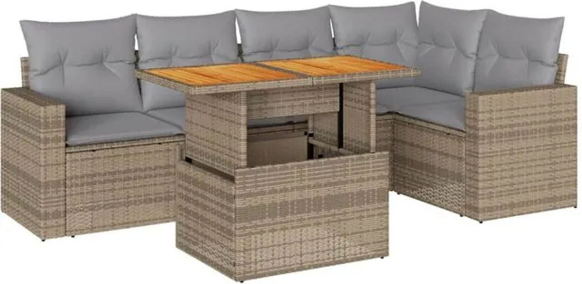 6-teilige Garten-Sofagarnitur mit Kissen aus Polyrattan in Beige von vidaxl - Bild 1