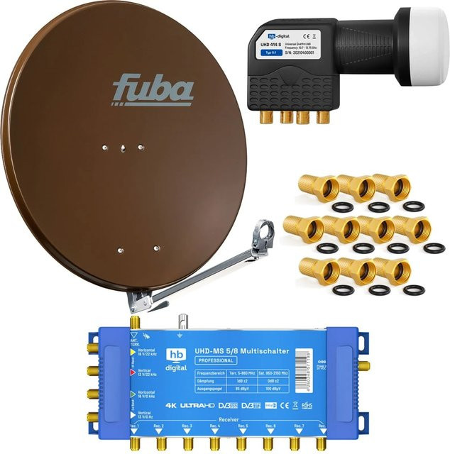 hb-digital SAT Anlage Fuba DAL 800 in Braun mit Multischalter MS 5/8 und Quattro LNB, Durchmesser: 80 cm - Bild 1