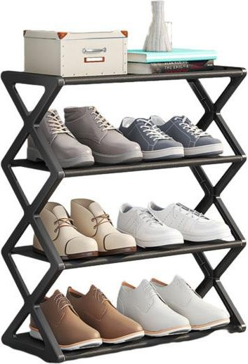 Zhouyuhaoh Schuhregal mit 4 Ebenen, freistehendes Schuhregal in Schwarz für Eingangsbereich und Schlafzimmer - Bild 1