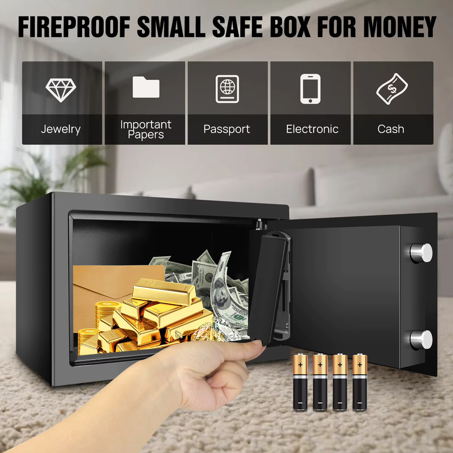 Schwarzer digitaler Codesafe mit 8,5 l Volumen und 2 mechanischen Schlüsseln für Zuhause, Büro oder Hotel, B/T/H: 31,0 x 19,5 x 19,5 cm - Bild 7