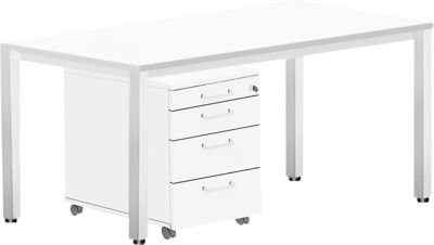 BEXXSTAR Schreibtisch-Komplettset mit Rollcontainer in Weiß, Breite: 160 cm - Bild 1