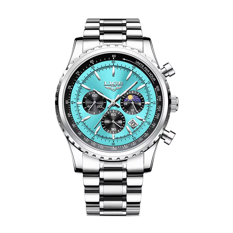 LIGE Chronograph Armbanduhr, Edelstahl, Quarz, Blau, Herren - Bild 7