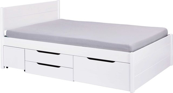 Inter Link Funktionsbett Efetivo aus Kiefernholz in Weiß mit Stauraum und Nachtkommode B/T/H: 140 x 200 x 90 cm