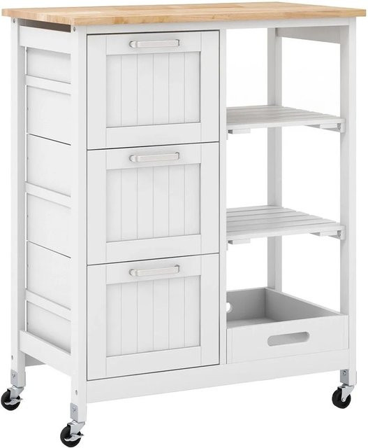 Costway Servierwagen mit Tablett aus Kautschukholz und Kiefernholz in Weiß - Bild 1