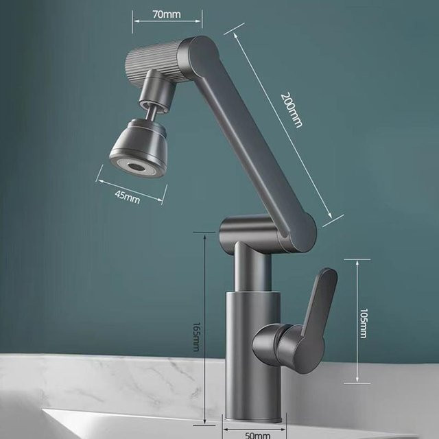 Multifunktionale Waschtischarmatur aus Messing mit 1080 Grad schwenkbarem Auslauf für Küche und Badezimmer in Mattschwarz - Bild 1