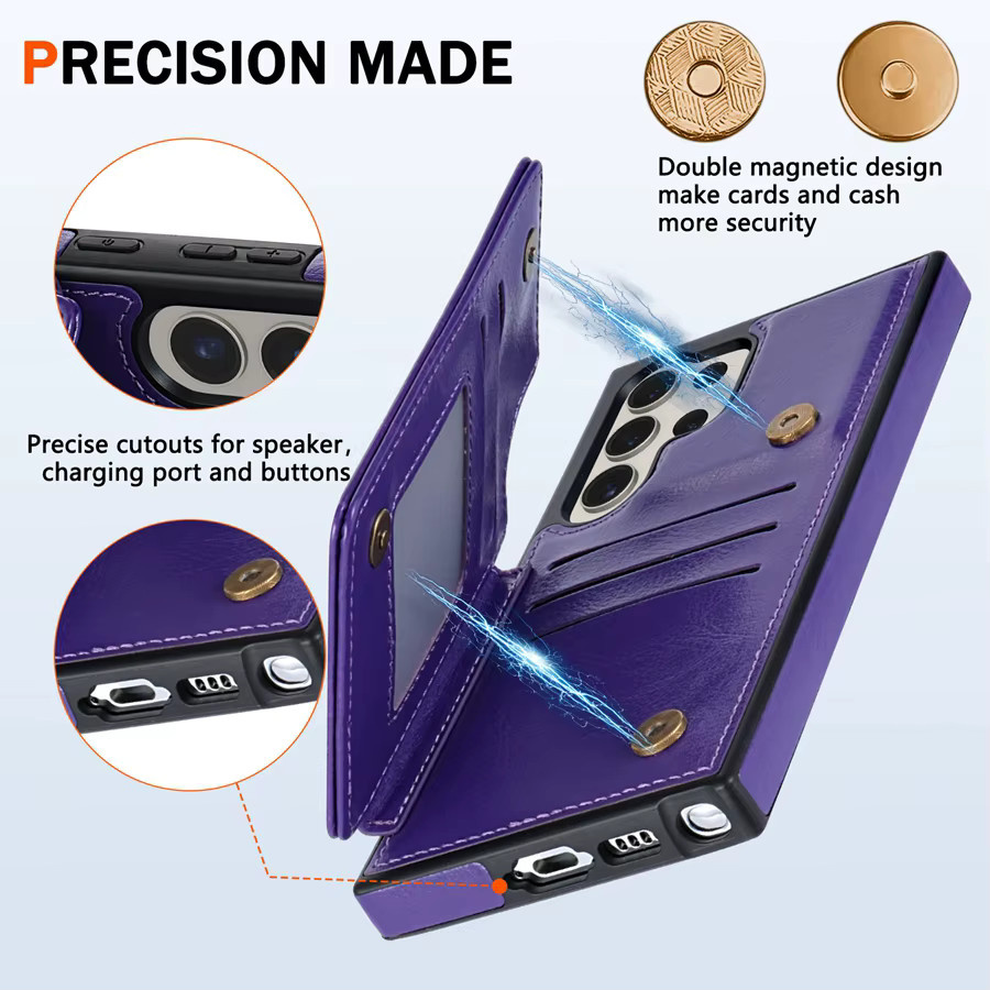 Leder-Brieftasche mit magnetischer Doppel-Schnalle und RFID-Schutz für Samsung Galaxy S25 FE S24 FE S23 Ultra S22 Plus S21 S20 in Lila - Bild 4