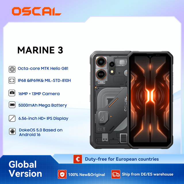 OSCAL MARINE 3 Smartphone in Weiß mit 6,56 Zoll HD 90Hz Display, MediaTek Helio G81, 13MP+16MP Kamera und 5000mAh Akku, Android 16 - Bild 1