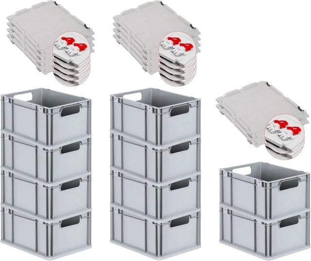 PROREGAL Spar Set 10x Eurobox Nextgen Economy mit Scharnierdeckel und roten Schiebeschnappverschlüssen, H x B x T: 22 x 30 x 40 cm, 20 Liter - Bild 1