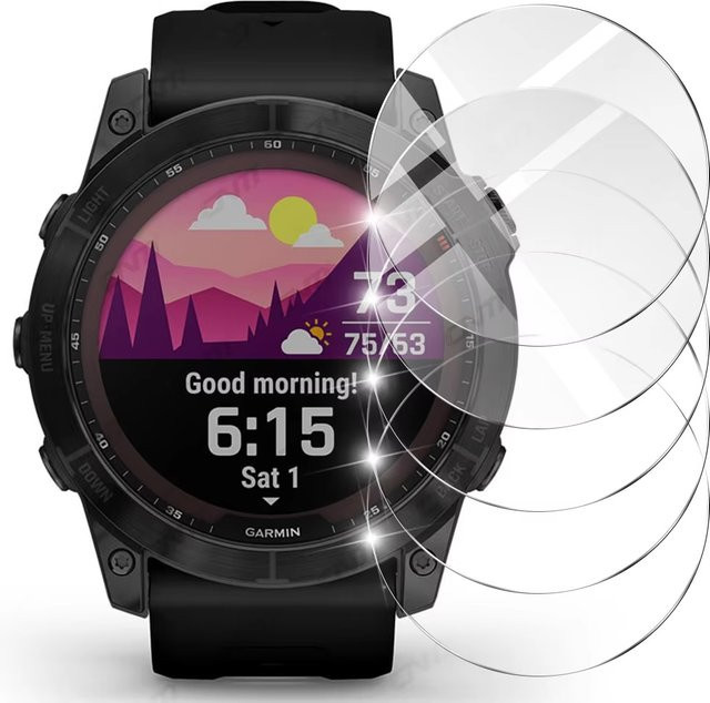 Garmin Displayschutzfolie aus 9H gehärtetem Glas für Fenix 8 7X 6X Pro 7 6 7S 6S 5 5S Solar AMOLED, transparent - Bild 1