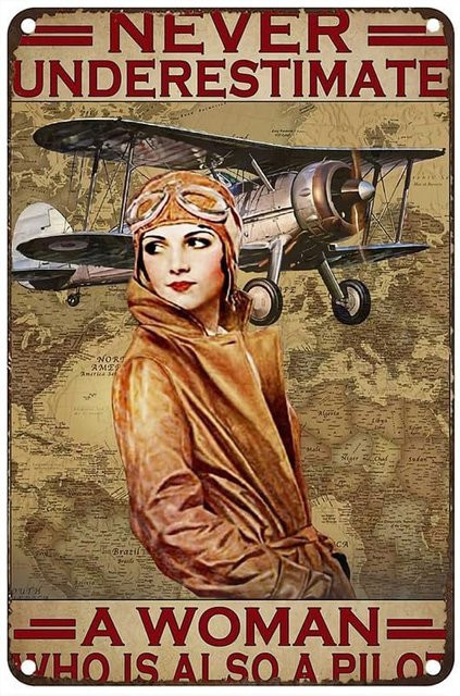Estiyond Vintage Metall-Blechschild Female Pilot Never Underestimate A Woman Who Is Also A Pilot, Mehrfarbig, B/H: 20 x 14 cm - Bild 1