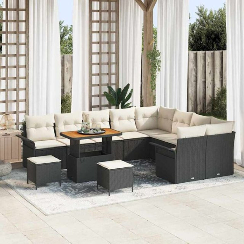 Vidaxl Garten-Sofa-Set aus Poly-Rattan in Schwarz mit 12 Teilen und höhenverstellbarer Funktion - Bild 1