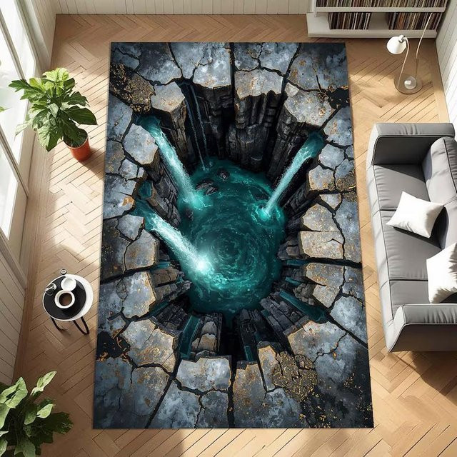 Lodestar 3D Wasserfall Teppich mit Rissstein-Illusionsdesign, modern und rutschfest, B/H: 80 x 120 cm, mehrfarbig - Bild 1