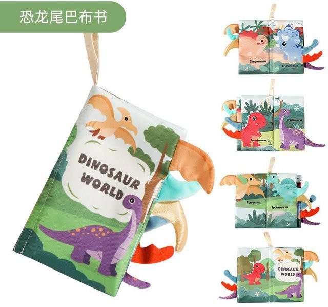 Kidsly Montessori Babybücher, Stoffbücher, ab 0 Jahre, Tiere, Dinosaurier, beige - Bild 1