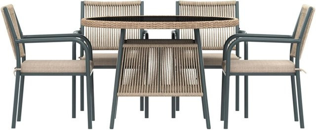 okwish Gartenmöbel Lounge Set mit rundem Glastisch und 4 Armlehnstühlen in Grau - Bild 1