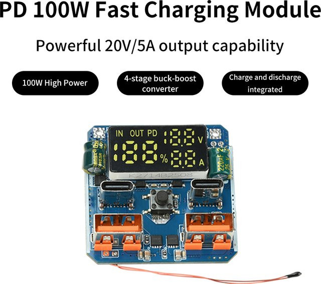 Hochleistungs Lithium-Batterie-Ladegerät 4S PD mit 100 W, Lade- und Entlademodul, 20 V, 5 A, Buck-Boost-Schaltung, Blau, kompatibel mit Power Ban - Bild 1