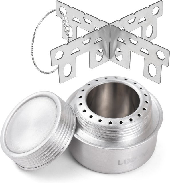LIXADA Mini-Alkoholkocher aus Aluminiumlegierung mit Deckel und Kreuzständer in Silber für Camping und Outdoor - Bild 1