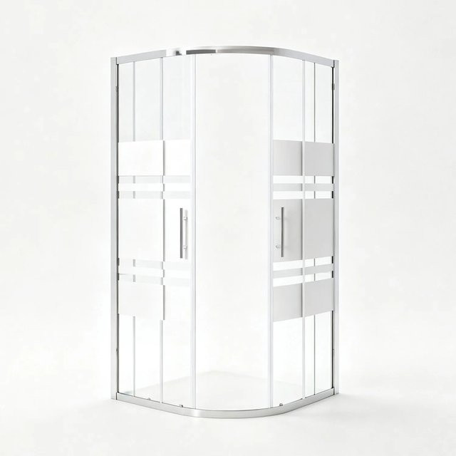 AICA Rundduschkabine Viertelkreis mit Streifenglas und Gleittür, B/T/H: 90 x 90 x 185 cm, ESG-Glas 5mm - Bild 1