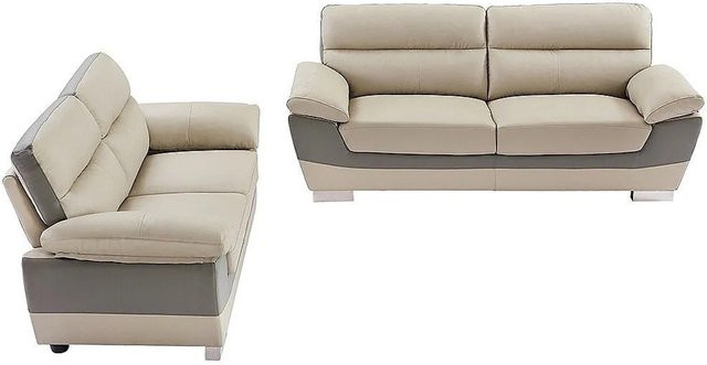 Couchgarnitur Francesca von Vente-unique in Taupe aus Leder mit Armlehnen, Breite: 210 cm, Tiefe: 170 cm - Bild 1