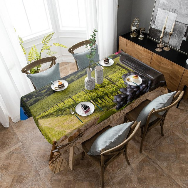 A Family Of Home Textiles Set aus 6 wasserdichten rechteckigen Tischdecken und Platzsets in Grün für Hochzeiten und Feiertage, Material: Polyester - Bild 1