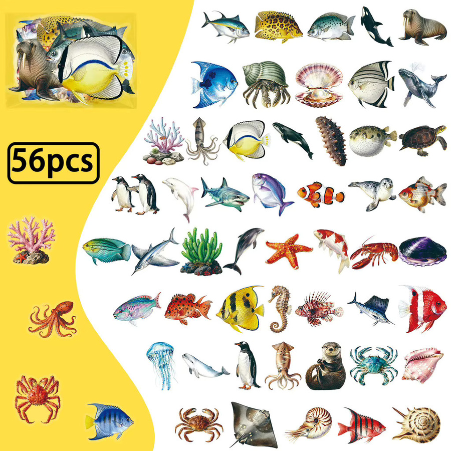 56 Stück realistische Meerestier-Aufkleber aus transparentem PET von RecordingYourLife Store in Multicolour - Bild 1