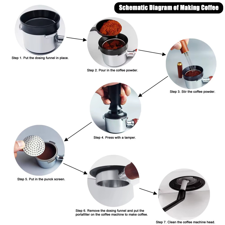 XINGZHAOHOME Espresso-Tamper Set in Schwarz mit WDT-Rührwerkzeug, Puck-Screen, Dosiertrichter und Reinigungsbürste für 51 mm, 53 mm oder 58 mm - Bild 5