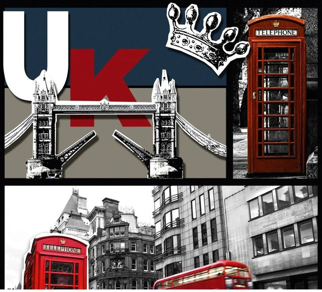Livingwalls London Wandtattoo Selbstklebend Modernes Mural in Rot und Blau mit Stadtmotiv für Jugendzimmer und Küche - Bild 1