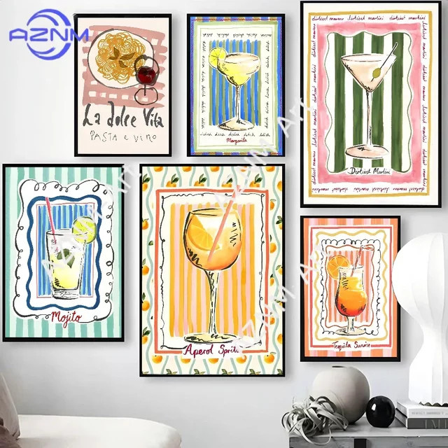 KAYOU Kunstgemälde Erdbeer-Zitronen-Cocktail Poster in Rosa und Multicolour als Papierdruck für Wohnzimmer, Schlafzimmer oder Café - Bild 1