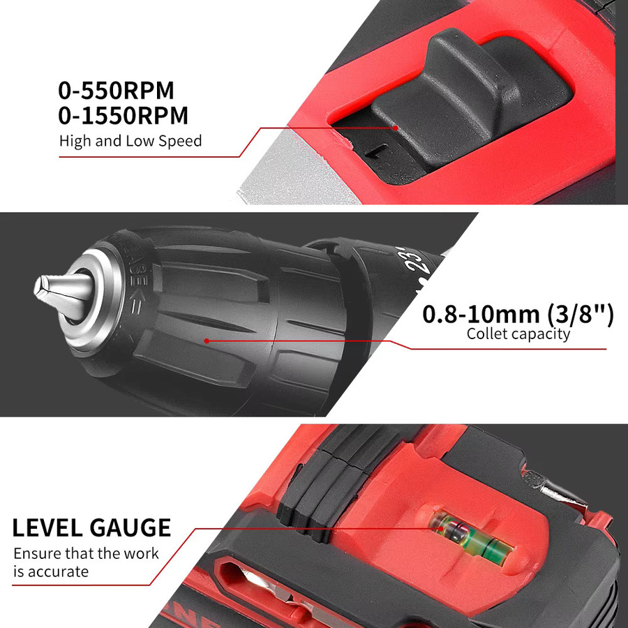 ONEVAN Akku-Bohrmaschine 500W mit 38N.M Drehmoment und Werkzeugset kompatibel mit Makita-Akku-Pin - Bild 4