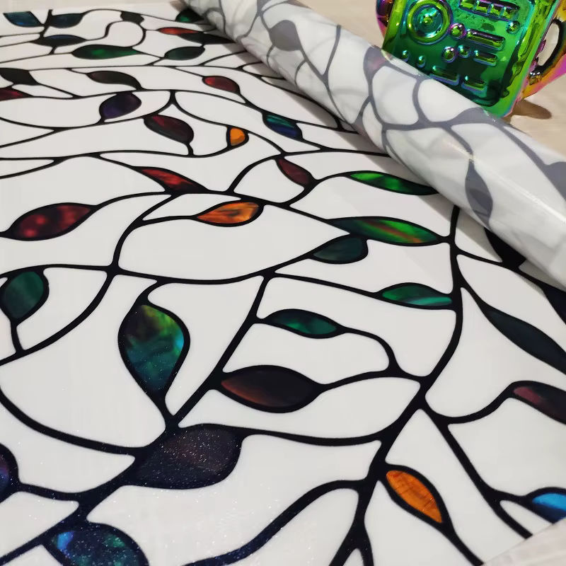 WXSHSH Glasfolie mit buntem Blattmuster, statisch haftendes Sichtschutz-Vinyl in floralem Design, wiederverwendbare Tönungsfolie für Heimbüro und Fenster - Bild 5