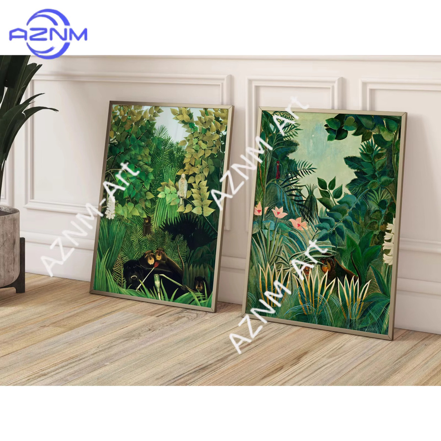 AZNM Wandkunst Henri Rousseau Drucke Der Äquatorialwald und Fröhliche Narren in Smaragdgrün und Multicolour für maximalistische Dekoration - Bild 3