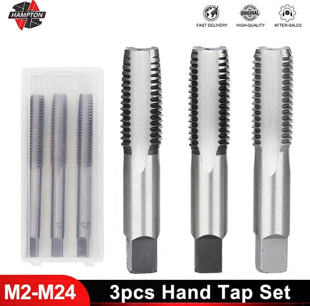 xcan 3-teiliges HSS-Gewindebohrer-Set M2-M24, Gerade Geriffelte Metrische Handgewindebohrer in Silber - Bild 1