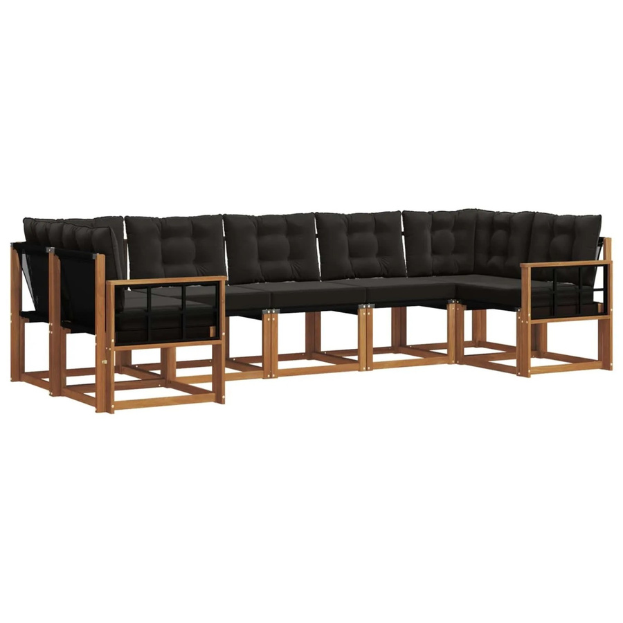 vidaXL Outdoor-Sofagarnitur 7-teilig aus Akazienholz und Textilene in Natur und Schwarz mit Kissen - Bild 2