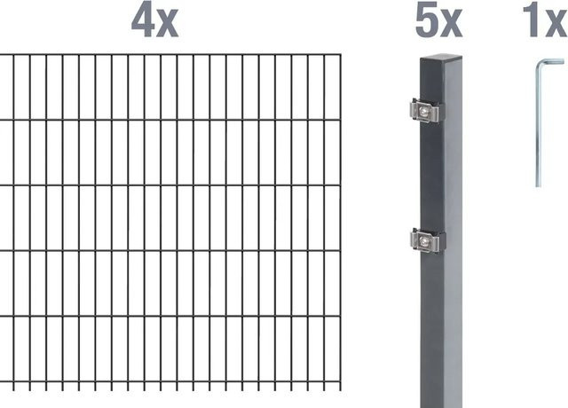 Metallzaun Doppelstabmatte Grund-Set aus Stahl, anthrazit beschichtet, B/H: 4 x 1,2 m, Tiefe: 0,5 m - Bild 1