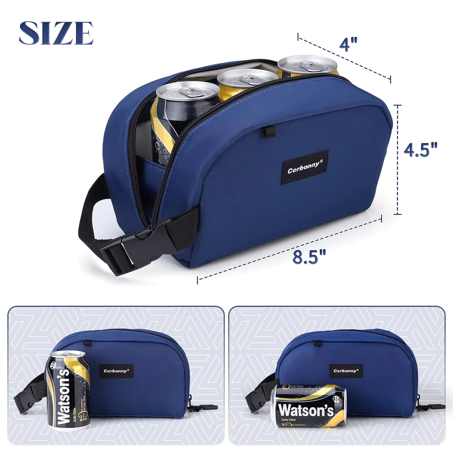 Cerbonny Wiederverwendbare Lunch-Tasche mit Kühlakkus, Isolierte Kühltasche für Mittagessen und Snacks, Auslaufsicher und Tragbar, Marineblau, 2,5 l - Bild 3