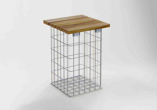 Gabiona Gabionenmöbel 1-Sitzer aus Metall und Holz in Silber, B/H/T: 32 x 52 x 32 cm - Bild 1