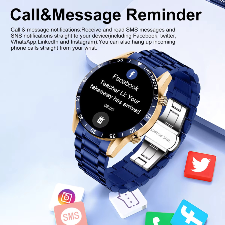 LIGE Smartwatch, Edelstahl, Schwarz, Herren - Bild 4