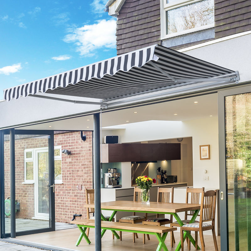 Outsunny Gelenkarmmarkise mit Handkurbel in Grau Weiß, Sonnenschutz aus Aluminium und Polyester für Terrasse und Balkon, B/T: 3,5 x 2,5 m - Bild 2